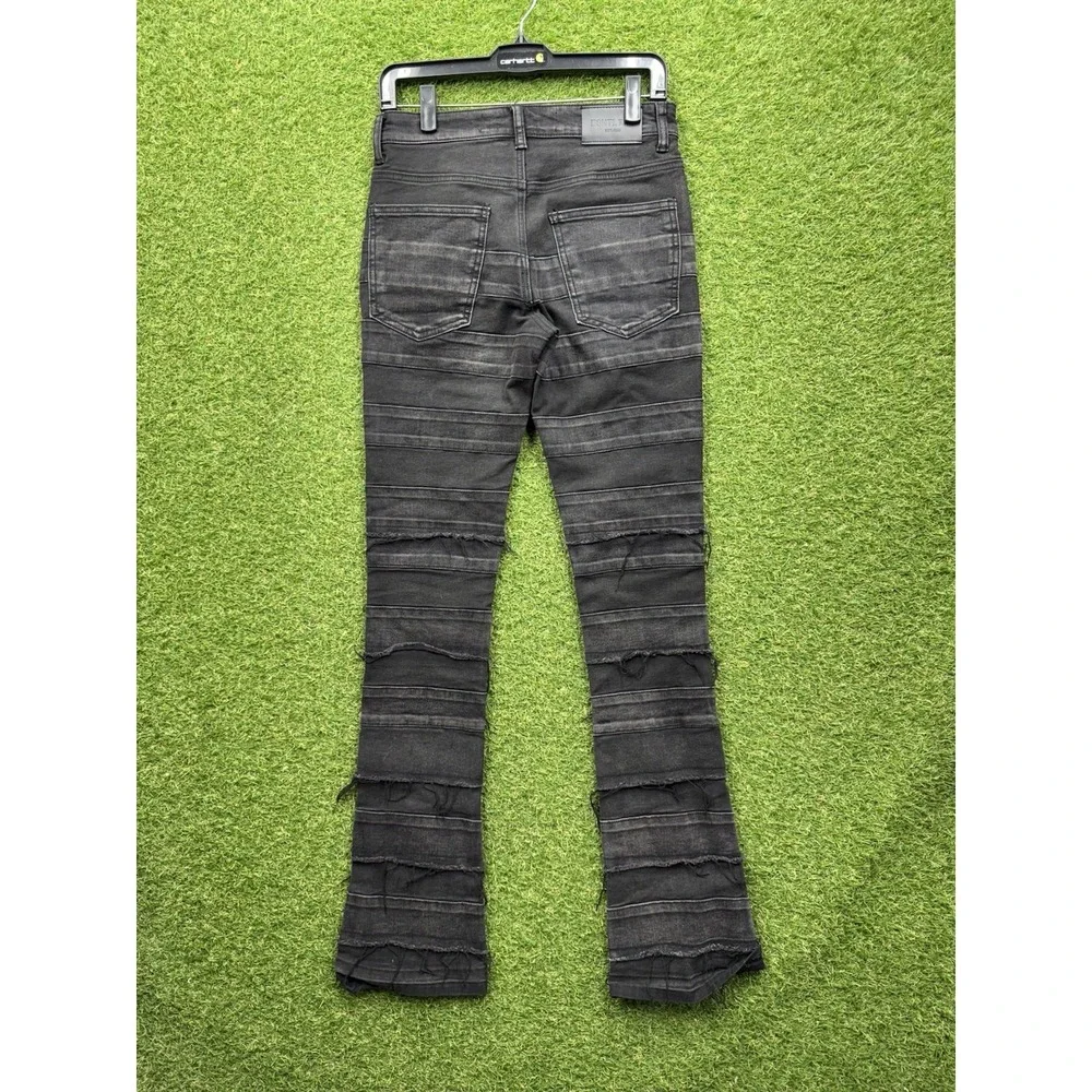 Esntls Jeans Mens 28 28x34 Black Denim Skinny Fit Slim Ripped Stacked y2k Grunge